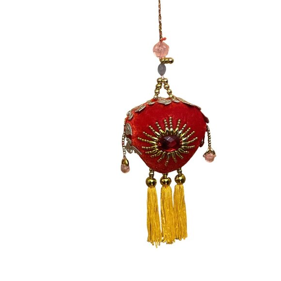 Red & Gold Tassel Ornament With Beads & Embroidery - Picture 2 of 3